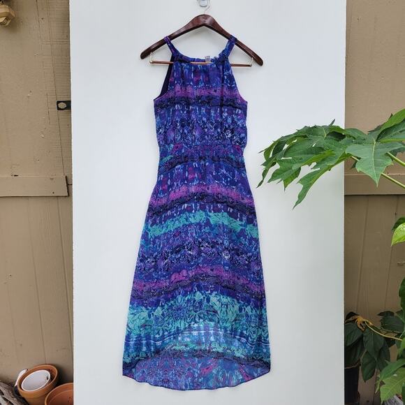 Chico's Printed Hi-Lo Hem Maxi Dress Purple 0 - Picture 1 of 10